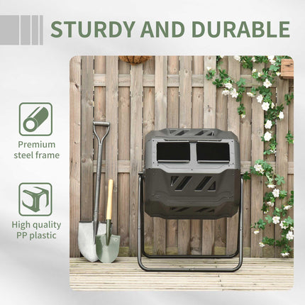 160L Dual Chamber Compost Bin with 360° Rotation and Steel Frame - Black