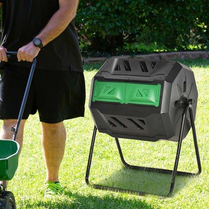 160L Dual Chamber Compost Bin with 360° Rotation and Steel Frame - Black