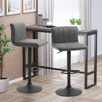 Set of 2 Adjustable Height Bar Stools with Footrest - Grey