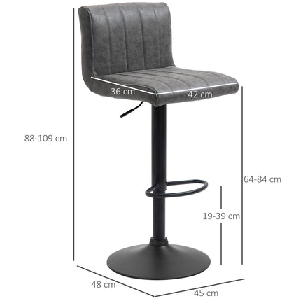 Set of 2 Adjustable Height Bar Stools with Footrest - Grey