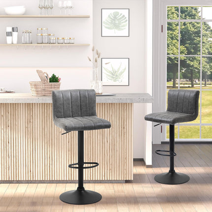 Set of 2 Adjustable Height Bar Stools with Footrest - Grey