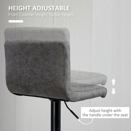 Set of 2 Adjustable Height Bar Stools with Footrest - Grey