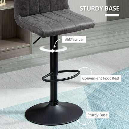 Set of 2 Adjustable Height Bar Stools with Footrest - Grey