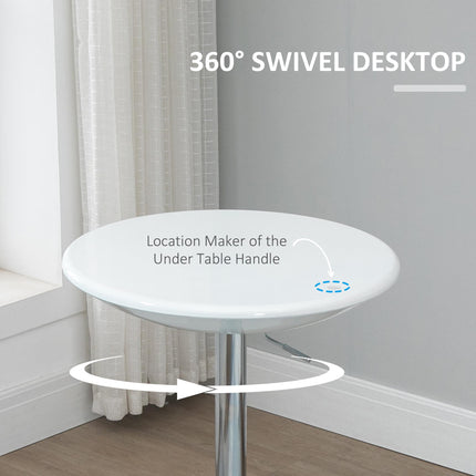Adjustable Height Modern Round Bar Table with 360° Swivel Top - White