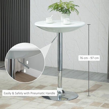 Adjustable Height Modern Round Bar Table with 360° Swivel Top - White