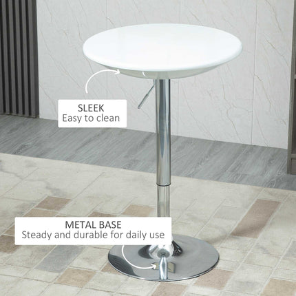 Adjustable Height Modern Round Bar Table with 360° Swivel Top - White
