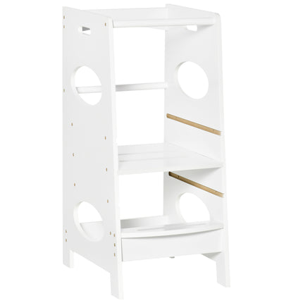 Kids Adjustable Step Stool Tower with Guardrails for Kitchen Counter - White
