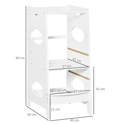 Kids Adjustable Step Stool Tower with Guardrails for Kitchen Counter - White
