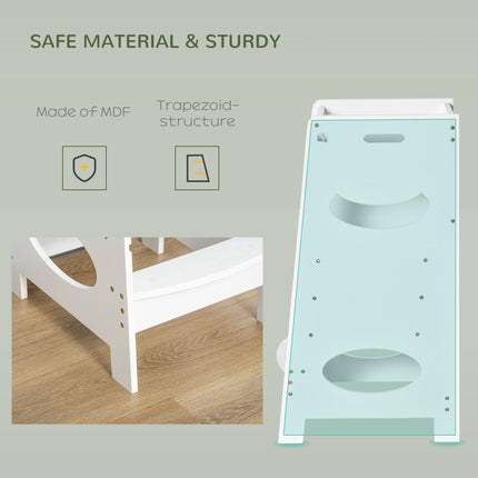 Kids Adjustable Step Stool Tower with Guardrails for Kitchen Counter - White
