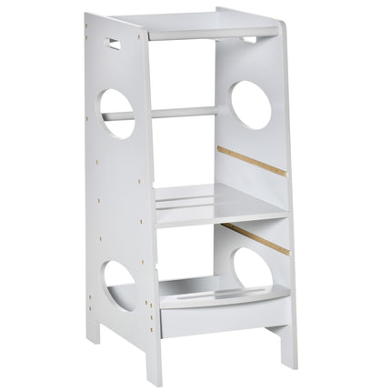 Adjustable Toddler Step Stool with Safety Rail for Kitchen Counter - Grey