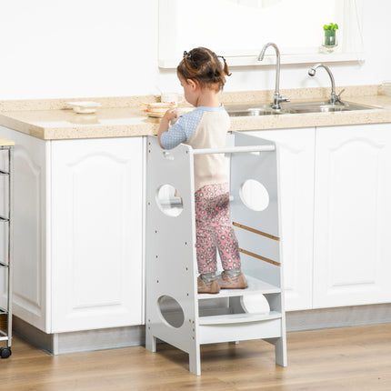 Adjustable Toddler Step Stool with Safety Rail for Kitchen Counter - Grey