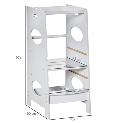 Adjustable Toddler Step Stool with Safety Rail for Kitchen Counter - Grey