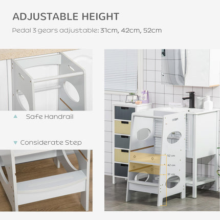 Adjustable Toddler Step Stool with Safety Rail for Kitchen Counter - Grey