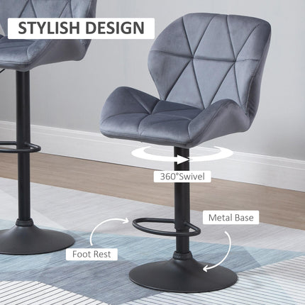 Adjustable Armless Bar Stools with Backs, Footrest and Swivel - Dark Grey