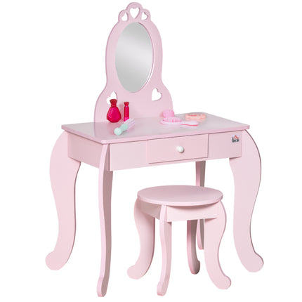 Kids 2 Piece Vanity Table and Stool Set with Mirror - Pink