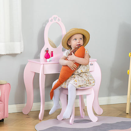 Kids 2 Piece Vanity Table and Stool Set with Mirror - Pink