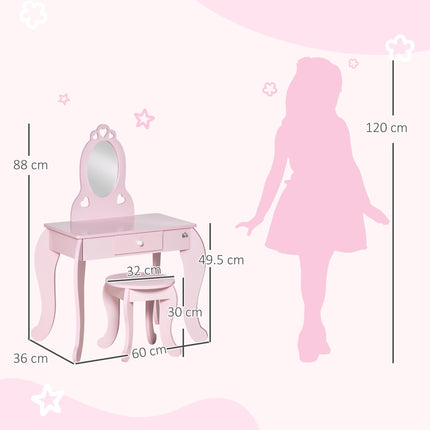 Kids 2 Piece Vanity Table and Stool Set with Mirror - Pink