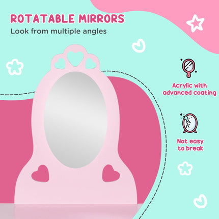 Kids 2 Piece Vanity Table and Stool Set with Mirror - Pink