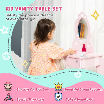 Kids 2 Piece Vanity Table and Stool Set with Mirror - Pink