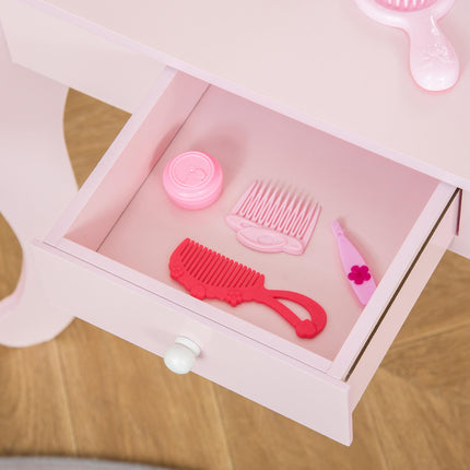 Kids 2 Piece Vanity Table and Stool Set with Mirror - Pink