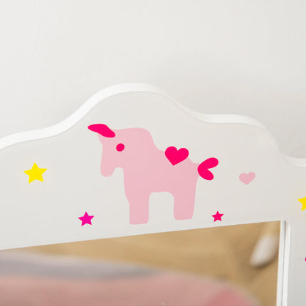Kids 2 Piece Vanity Table and Stool Set with Rotatable Mirrors - White