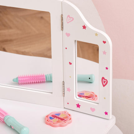 Kids 2 Piece Vanity Table and Stool Set with Rotatable Mirrors - White