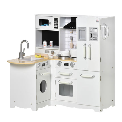 Large Kids Wooden Pretend Role Play Kitchen with Refrigerator, Microwave, Oven, Sink & Telephone - White