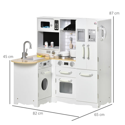 Large Kids Wooden Pretend Role Play Kitchen with Refrigerator, Microwave, Oven, Sink & Telephone - White