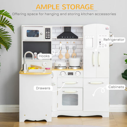 Large Kids Wooden Pretend Role Play Kitchen with Refrigerator, Microwave, Oven, Sink & Telephone - White