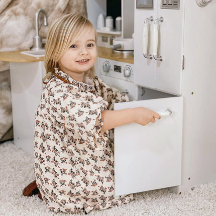 Large Kids Wooden Pretend Role Play Kitchen with Refrigerator, Microwave, Oven, Sink & Telephone - White