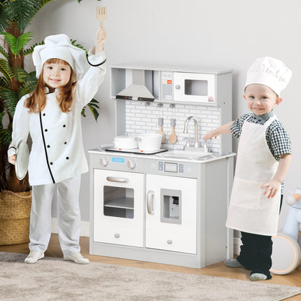 Kids Kitchen Play Cooking Toy Set with Sound & Light, Battery Operated Cooktop & Ice Machine - Grey White