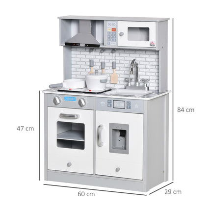 Kids Kitchen Play Cooking Toy Set with Sound & Light, Battery Operated Cooktop & Ice Machine - Grey White