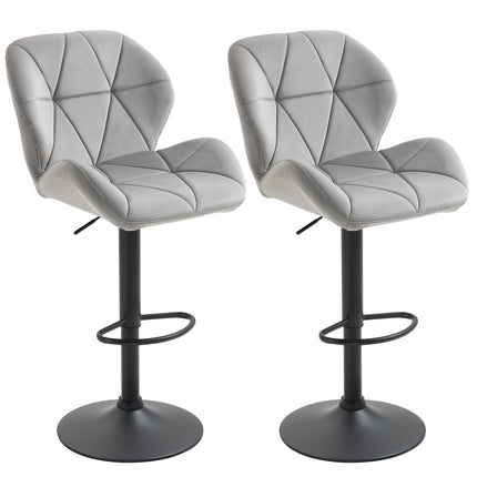Set of 2 Adjustable Height Fabric Bar Stools with Swivel Seat and Armless Upholstery - Light Grey
