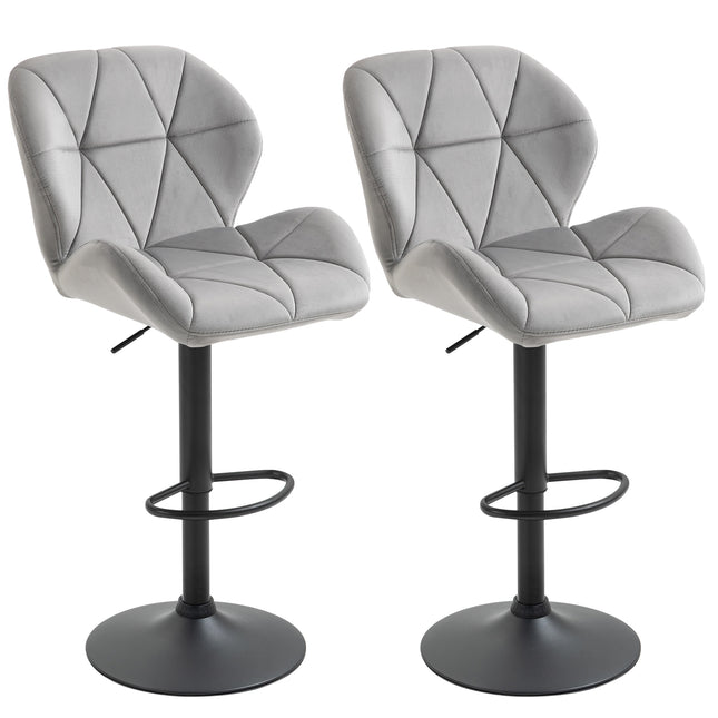 Set of 2 Adjustable Height Fabric Bar Stools with Swivel Seat and Armless Upholstery - Light Grey
