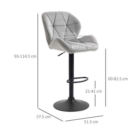 Set of 2 Adjustable Height Fabric Bar Stools with Swivel Seat and Armless Upholstery - Light Grey