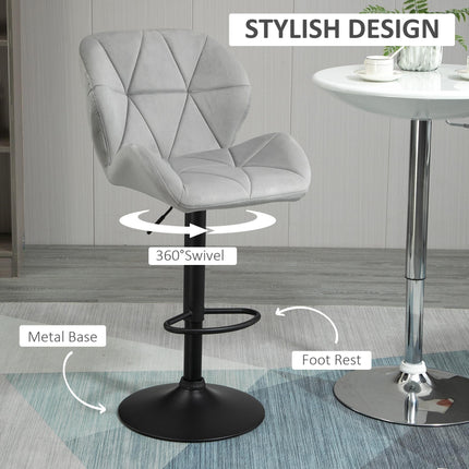 Set of 2 Adjustable Height Fabric Bar Stools with Swivel Seat and Armless Upholstery - Light Grey