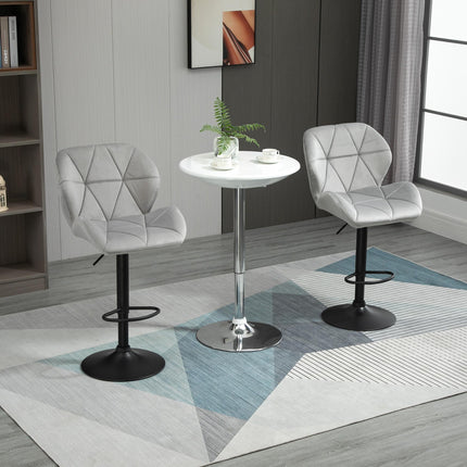 Set of 2 Adjustable Height Fabric Bar Stools with Swivel Seat and Armless Upholstery - Light Grey