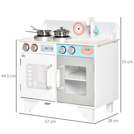 Kids Wooden Toy Kitchen Playset with Sink Faucet and Stainless Steel Pot for Ages 3-6 - White