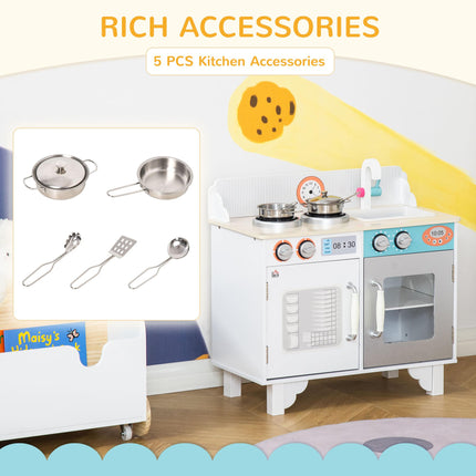 Kids Wooden Toy Kitchen Playset with Sink Faucet and Stainless Steel Pot for Ages 3-6 - White
