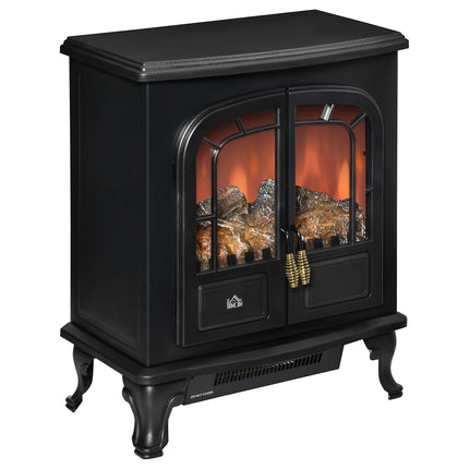 Electric Fireplace Stove Heater with LED Fire Flame Effect, Double Door, Freesta