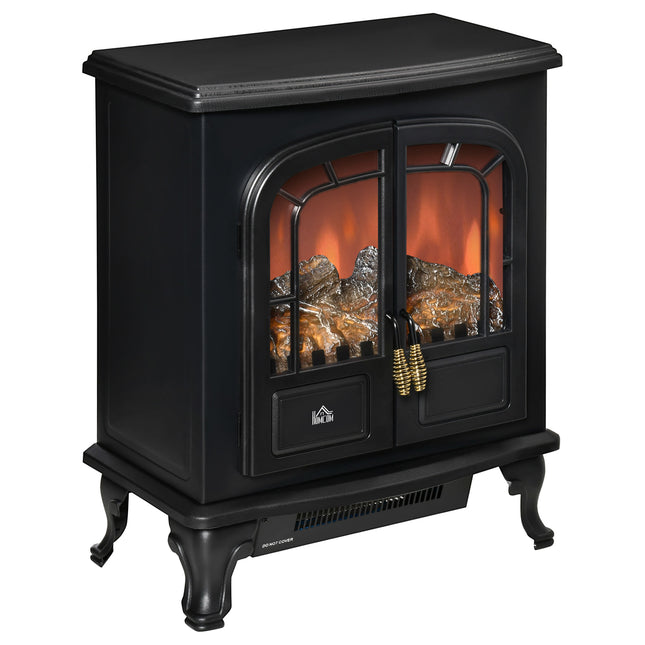 Electric Fireplace Stove Heater with LED Fire Flame Effect, Double Door, Freesta