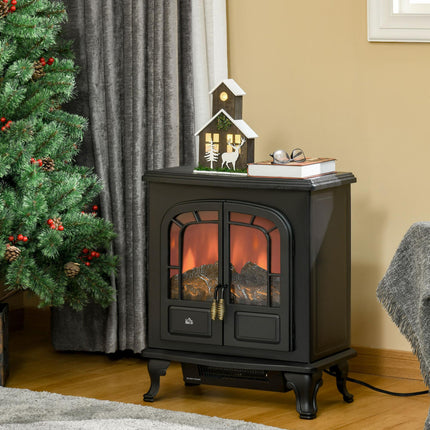 Electric Fireplace Stove Heater with LED Fire Flame Effect, Double Door, Freesta