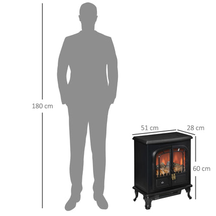Electric Fireplace Stove Heater with LED Fire Flame Effect, Double Door, Freesta