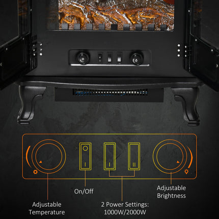 Electric Fireplace Stove Heater with LED Fire Flame Effect, Double Door, Freesta