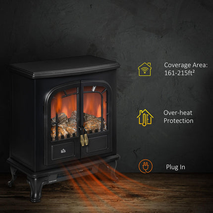 Electric Fireplace Stove Heater with LED Fire Flame Effect, Double Door, Freesta