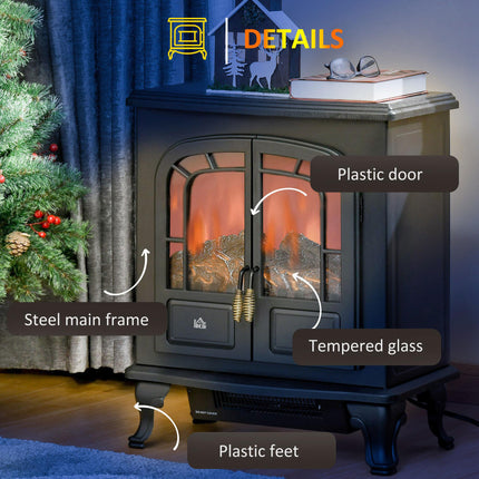 Electric Fireplace Stove Heater with LED Fire Flame Effect, Double Door, Freesta