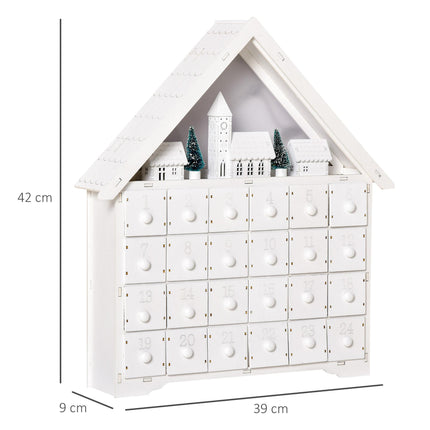 Christmas Wooden House Advent Calendar with LED Lights and Countdown Drawers - White