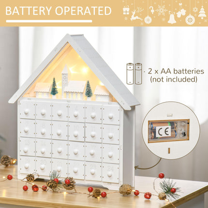Christmas Wooden House Advent Calendar with LED Lights and Countdown Drawers - White