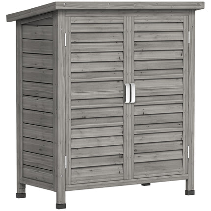 Wooden Garden Storage Shed 2 Door Solid Fir Wood with Shelves - Grey