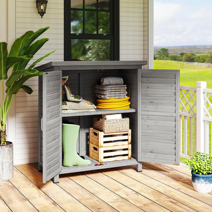 Wooden Garden Storage Shed 2 Door Solid Fir Wood with Shelves - Grey